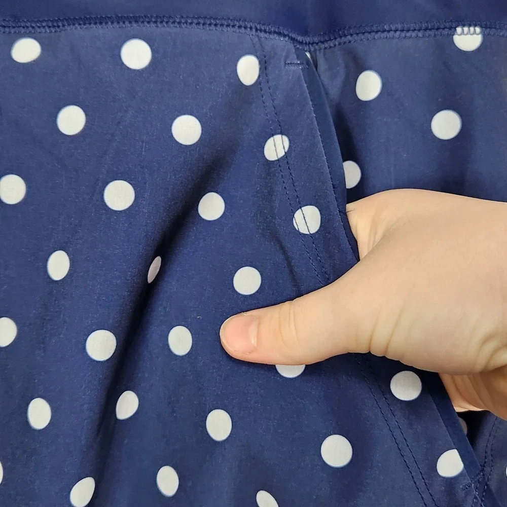 Lands End Navy Blue‎ Polka Dot Active Skort Women 10 Golf Tennis Skirt Pocket